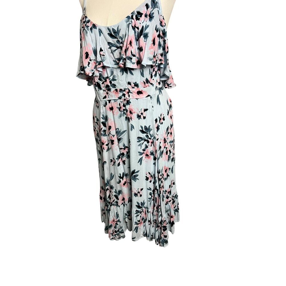 Torrid Floral Sundress Womens 2X Plus Blue Cold Shoulder Ruffle Midi Boho Summer - Picture 4 of 12